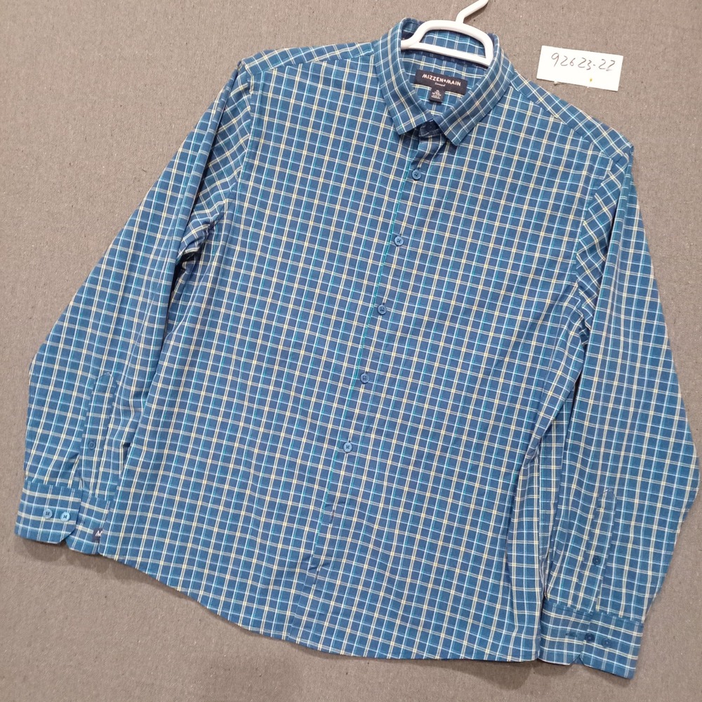 Mizzen+Main Leeward No Tuck Shirt XL Trim Blue Green Plaid 1WS-1057 Mens